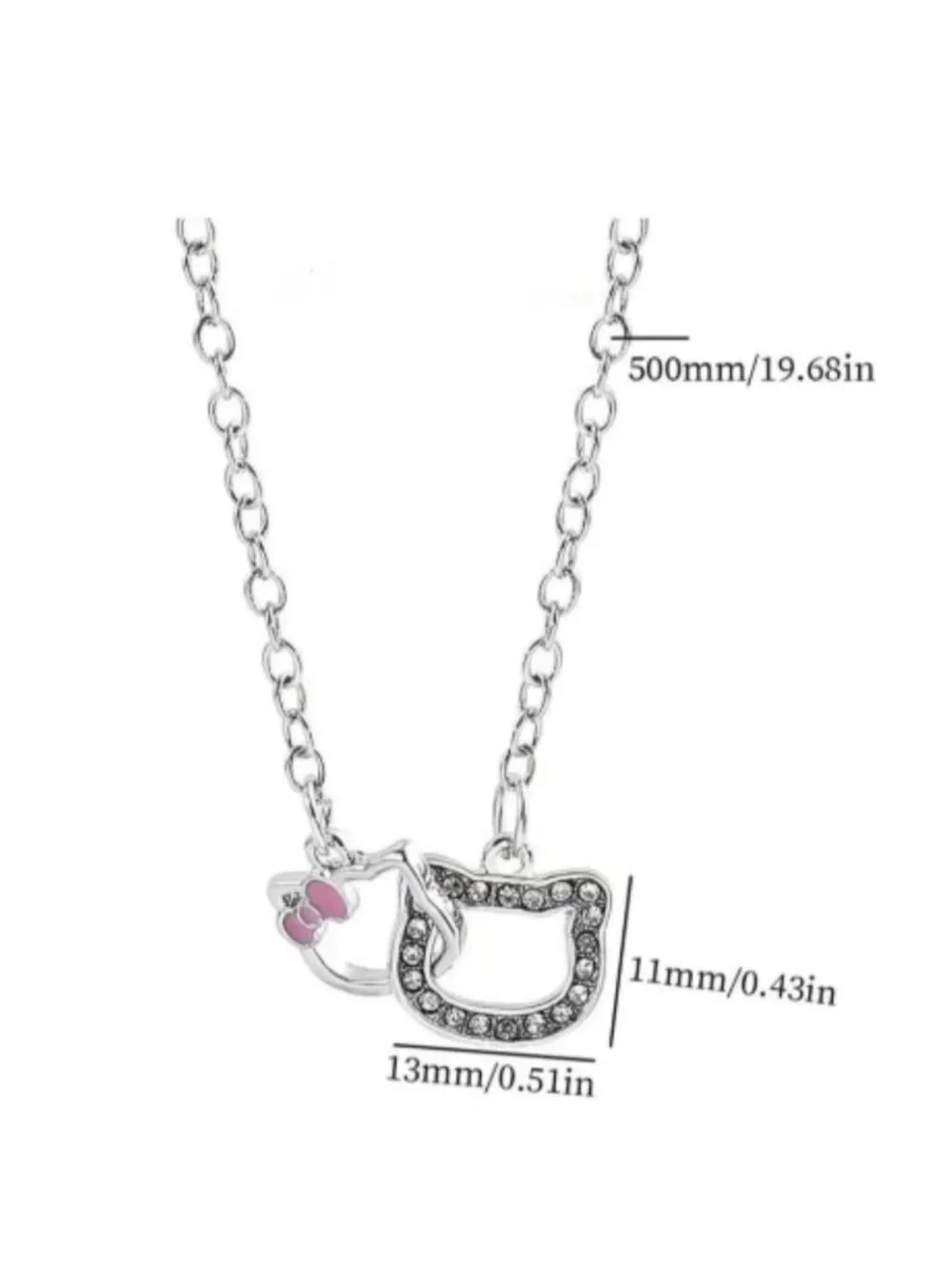 Hello Kitty Double Pendant Ring Necklace Anime Clavicle Chain Pendant Bow Charm
